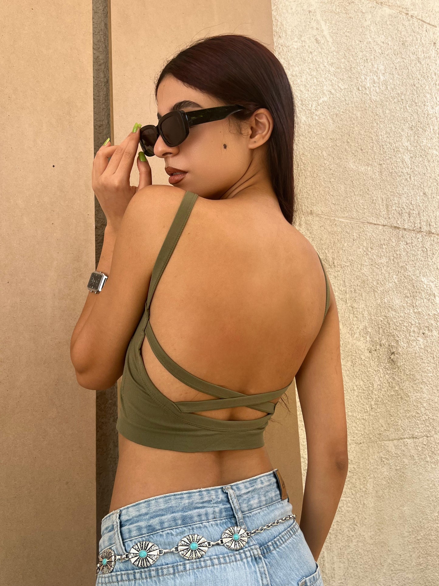 Spaghetti Strap Camis Summer Solid Sleeveless Hollow Out Cross Belt Tank Tops Sports In Bras Women Streetwear