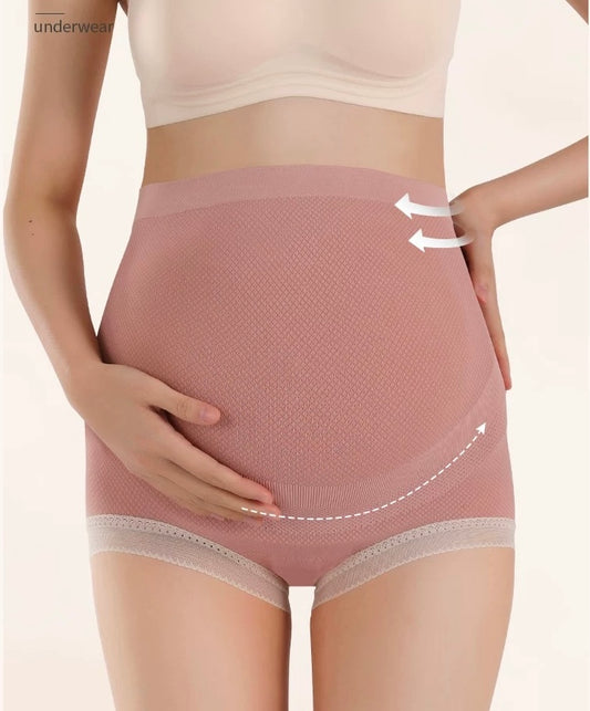 Maternity High Waist Panties – Adjustable Belly Support Briefs for Pregnant Women, Soft and Comfortable with Elegant Lace Trim Edges, Solid Color Intimate Wear.