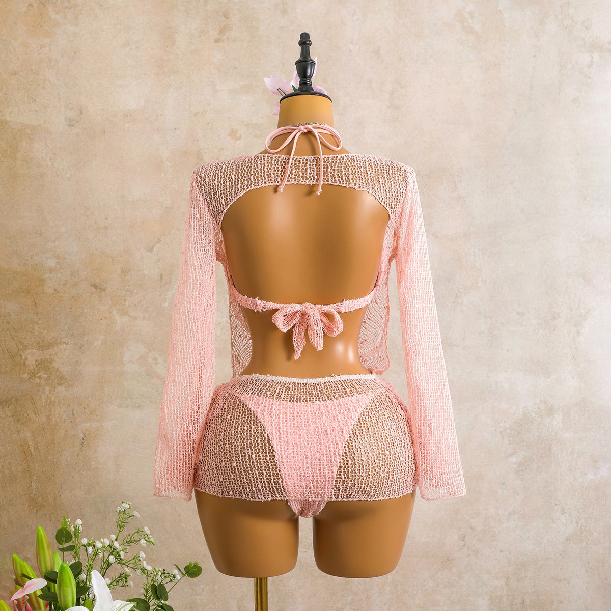 Sexy With Long Sleeve Dress Halter Bikini Women Swimwear Female Swimsuit Three-pieces Bikini set Bather Bathing Suit Swim