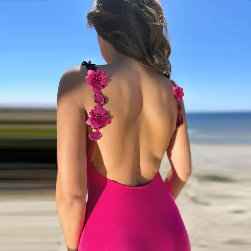 Sexy Backless Slim Suspender Rose Red Women'sDress 2025 Summer New Fashion Casual Elegant Party Long Dress for Women