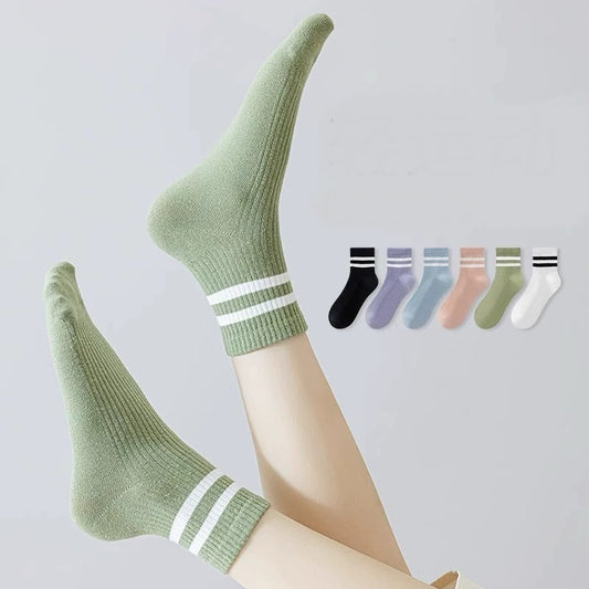 Women Socks Fashion Autumn New Novelty Candy Color Cotton Sports Crew Socks For Girls Striped Socks Casual