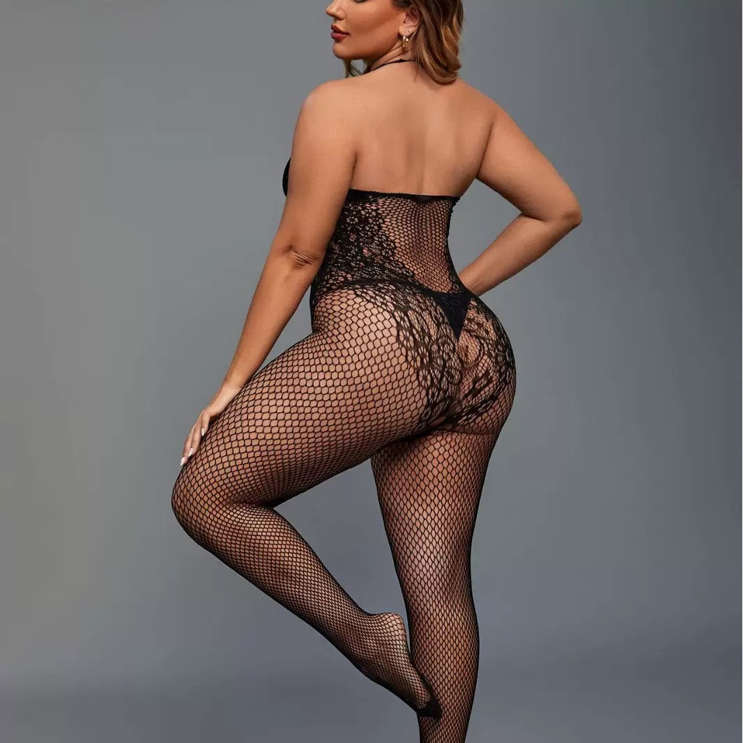 Net stockings for women, high-waisted Rose patterned net tights, thigh-high stockings.
