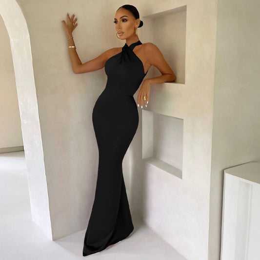Elegant Formal Vestidos Women Cross Halter Long Fishtail Dress Ladies Backless Ball Gown Party Evening Dresses