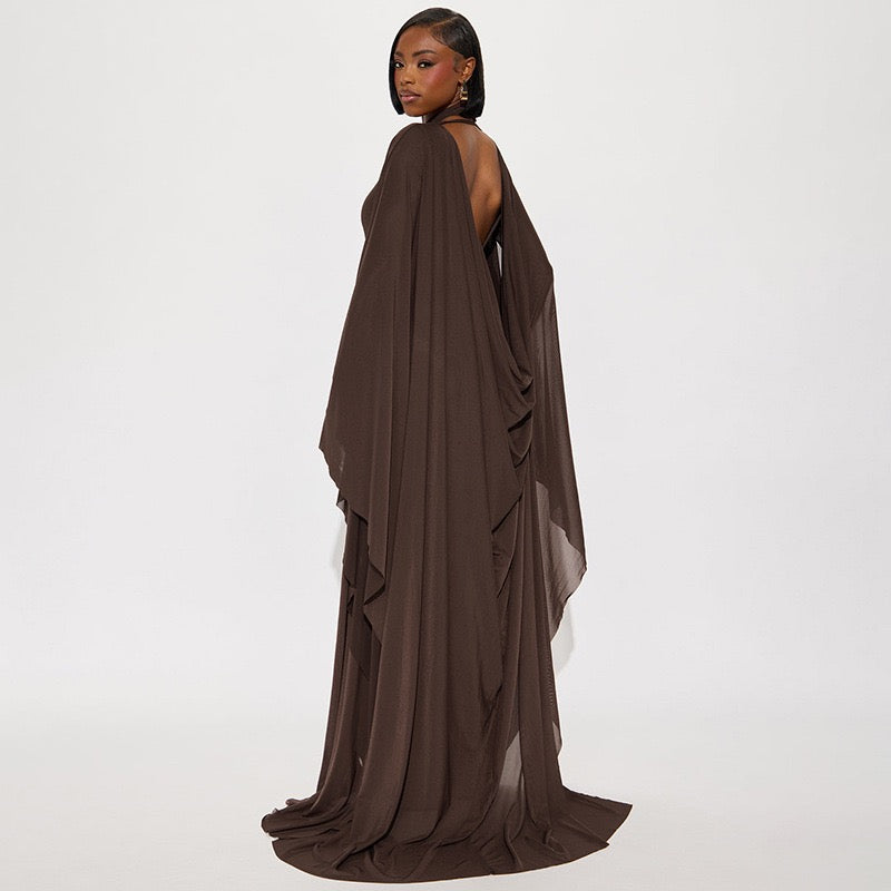 Elegant Two Piece Set Women Sexy Backless Patchwork Pleat Ribbon Split Dress And Long Shawl Birthday Stretch Slim Suit