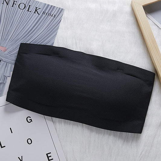 Sexy Ice Silk Seamless Shoulder Warp Gathered Non-slip Beauty Strap Chest Pad Vest Women's Small Breast Tube Top Underwear