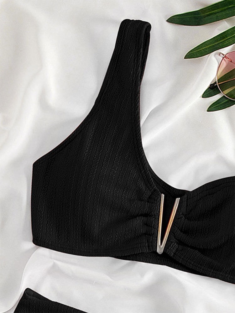 New black Bikinis Two Pieces Swimsuit Women One Shoulder Swimwear Beach Wear High Waist Bathing Suits Bikini Set