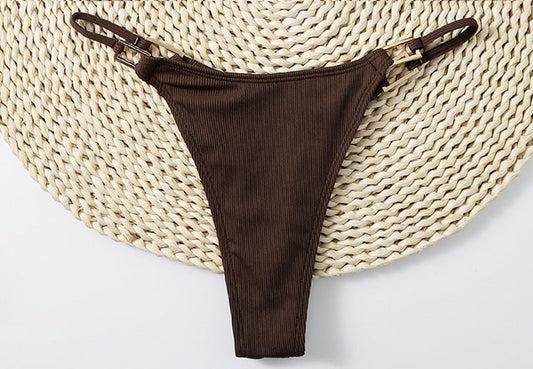 Sexy Solid Thong Bikini Cut Swimwear Women Bottom Adjustable Briefs Swimsuit Panties Underwear Thong Bathing Suit