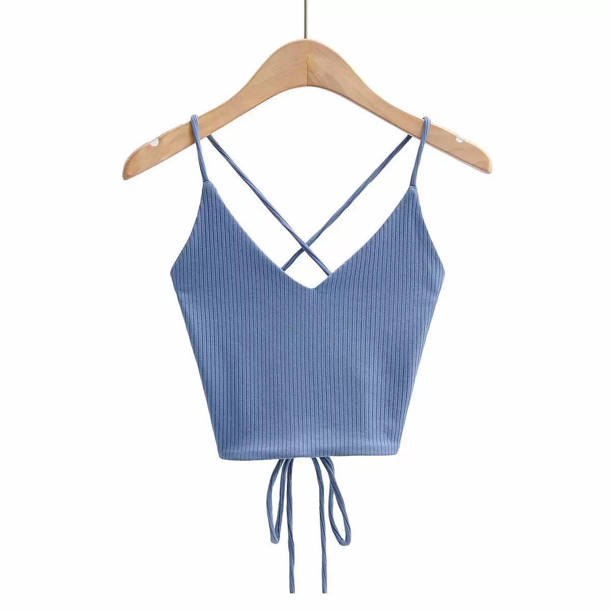 Women's Sexy V-Neck Fashion Bandage Solid Knitted Tank Top Casual Knitted Sleeveless Camisole Short Vest