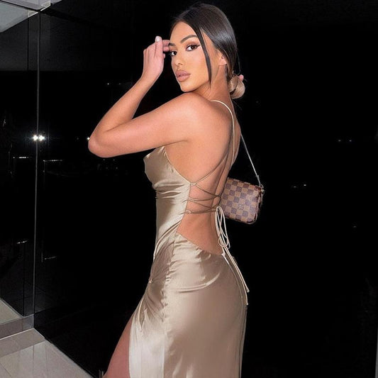 Hot Gold backless Satan dress