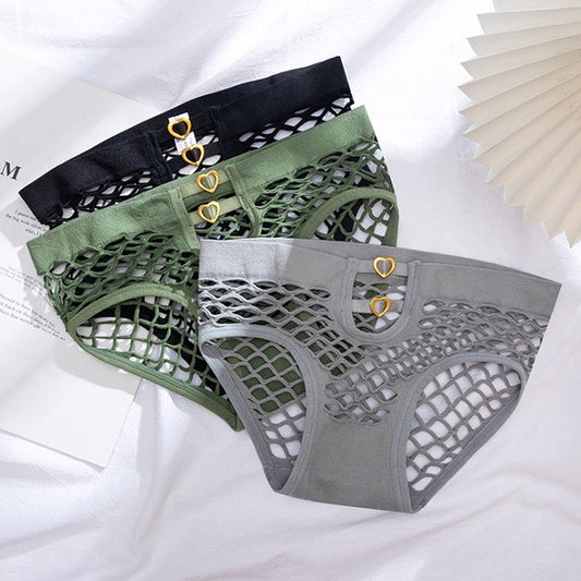 Women's See Through Panties High Elastic Mesh Fishnet Hollow Out Panty Briefs Women's Sexy