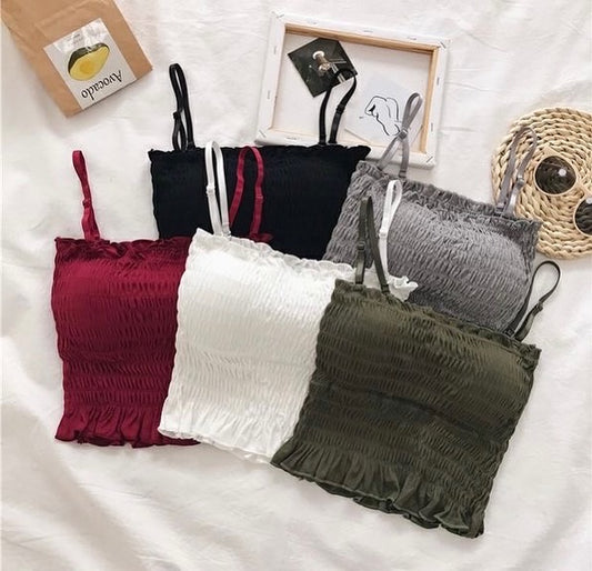 2025 Summer Solid Color Elastic Tube Top Vest Suspenders Adjustable Two-Wear Pleated Top Women's Slim Sexy