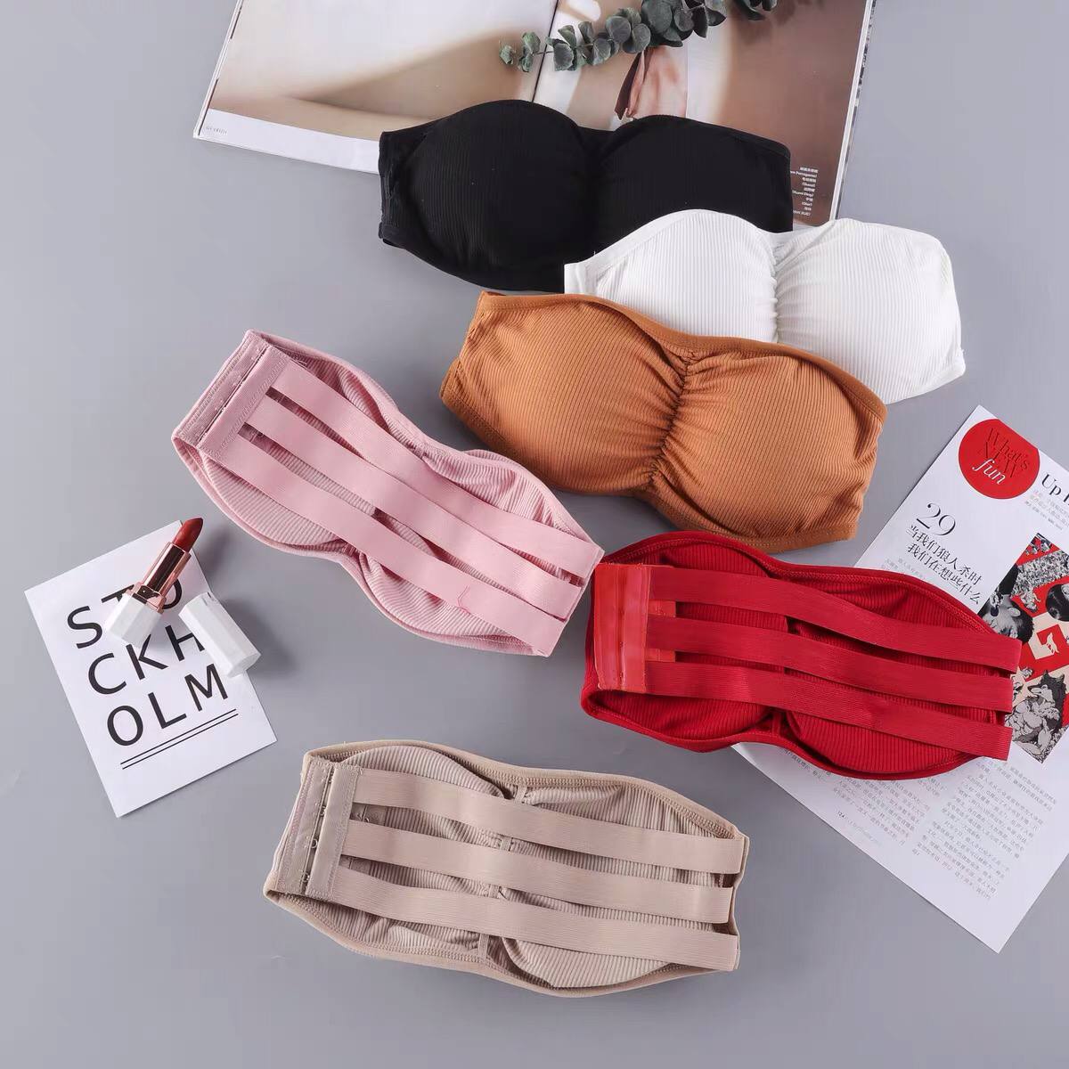 Strapless Warp Chest Tube Top Anti-Glare Underwear Bottoming Sexy Invisible Bra Chest Girl No Steel Ring Bra