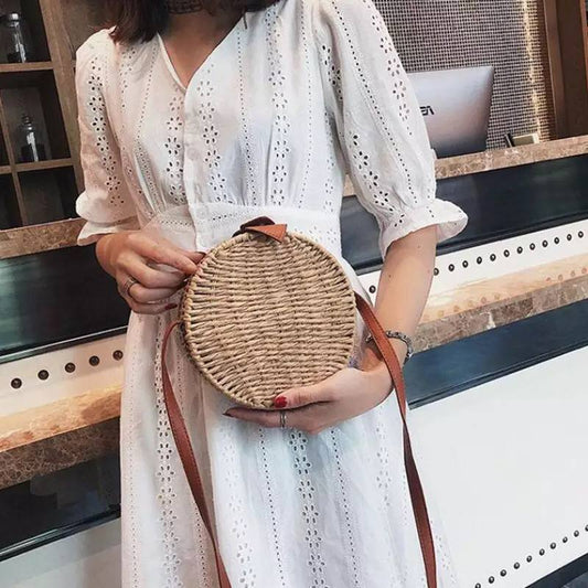 Round Box Rattan Bags For Women Handmade Woven Straw Shoulder Bags Wicker Cross body Bag Summer Beach Bag