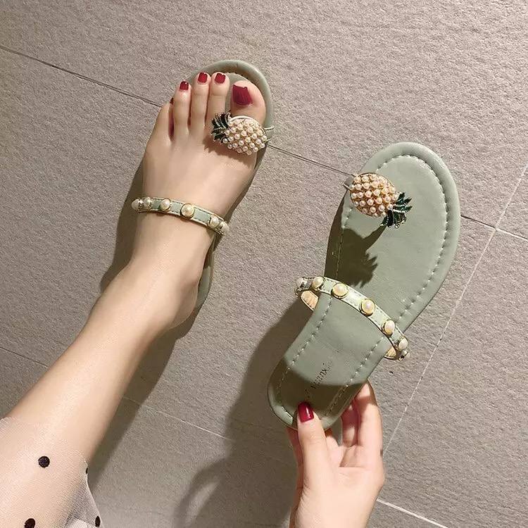 2022 Summer New Slippers Pearl Pineapple Female Casual Slippers Female set toe one pedal