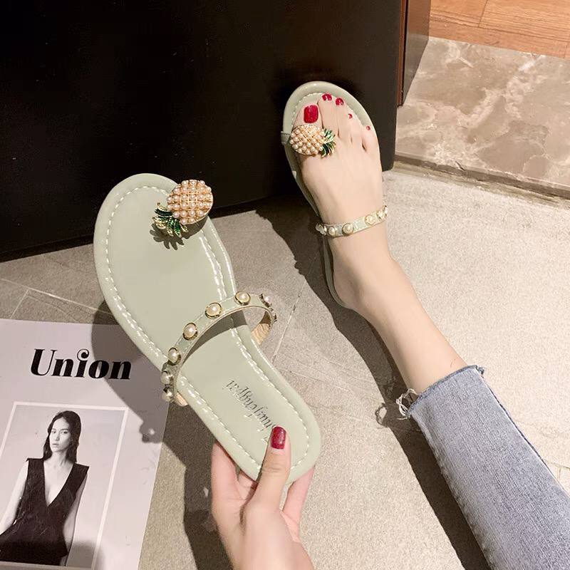 2022 Summer New Slippers Pearl Pineapple Female Casual Slippers Female set toe one pedal