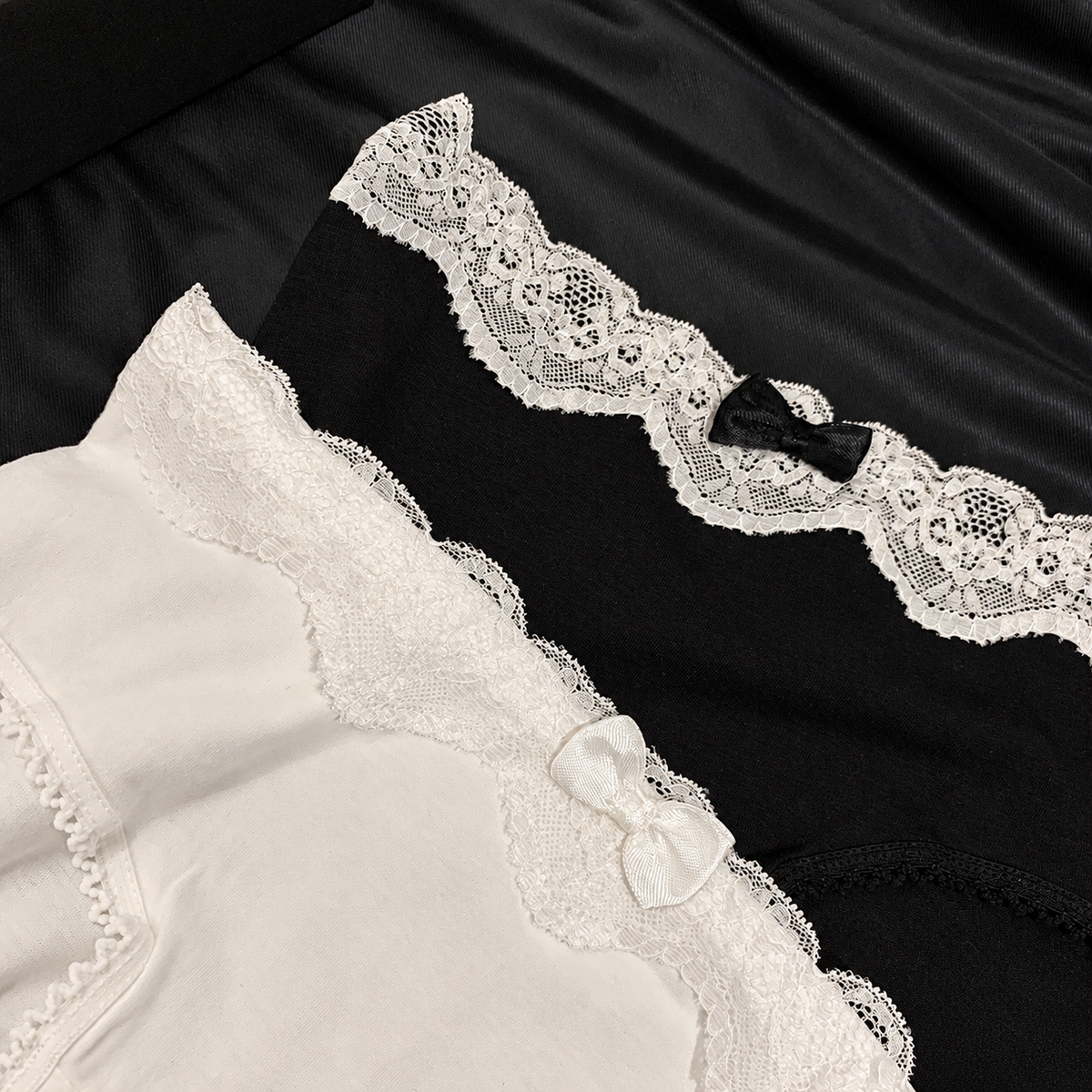 Ivory Lace Trim Panties with Contrast Scalloped Waistband, Delicate Satin Bow Detail and Soft Comfortable Everyday Fit