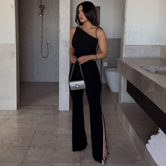 Cryptographic deep V Wrap around Halter sexy Backless Flare pant jumpsuits for women one-piece jumpsuit fashion clothes
