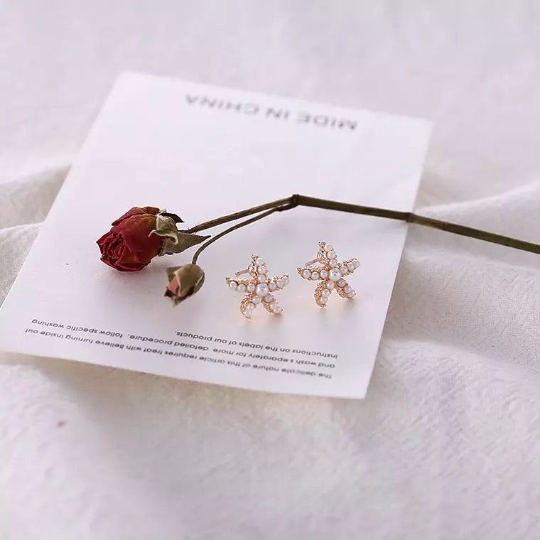 Exquisite Five Pointed Star Elegant Pearl Tassel Stud Earrings Women Small Fresh Luxury Anniversary Wedding Jewelry