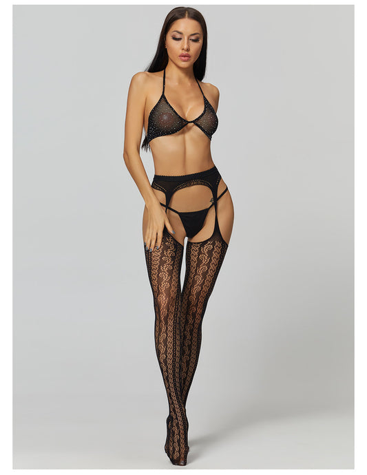 Women's fishnet stockings, black fishnet stockings, sexy stockings with provocative cuts for women for buses and parties.