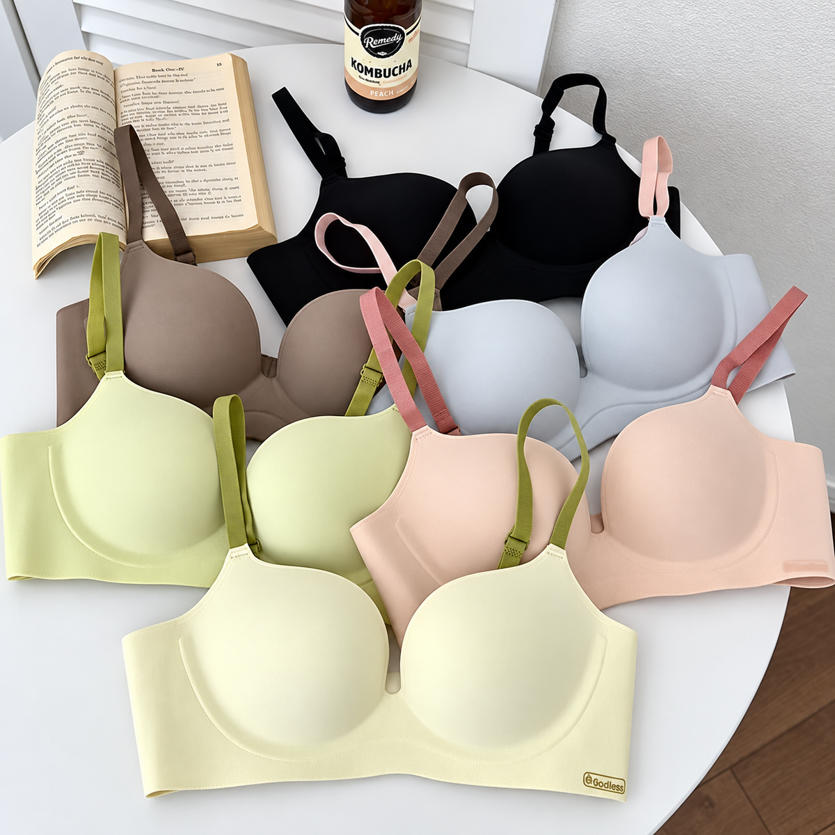 Seamless Wireless Push-Up Bra with Adjustable Straps and Supportive Molded Cups