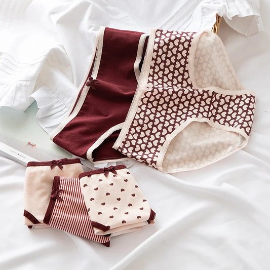 Cute Women Panties Bow Pure Cotton Mid Waist Panties For Girls Student Briefs