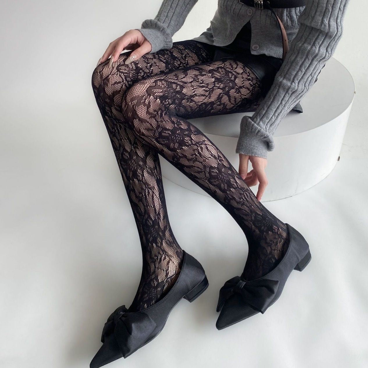 Elegant Floral Lace Pantyhose for Women | Soft Stretch Lace Tights