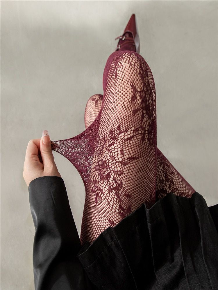 Premium Floral Lace Fishnet Pantyhose for Women | Elegant Stretch Mesh Stockings
