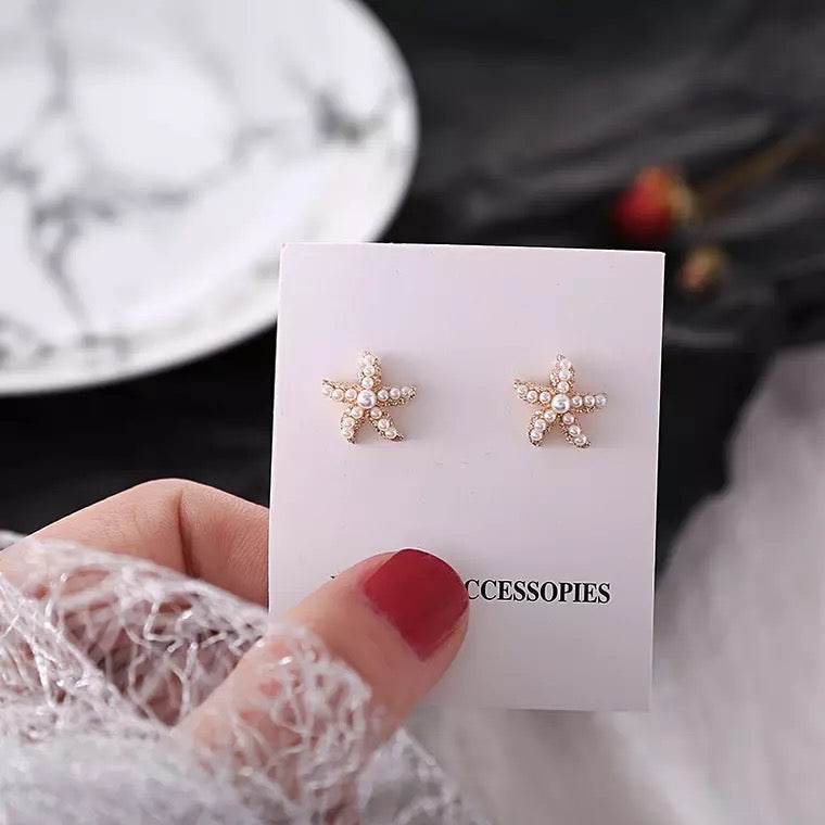 Exquisite Five Pointed Star Elegant Pearl Tassel Stud Earrings Women Small Fresh Luxury Anniversary Wedding Jewelry