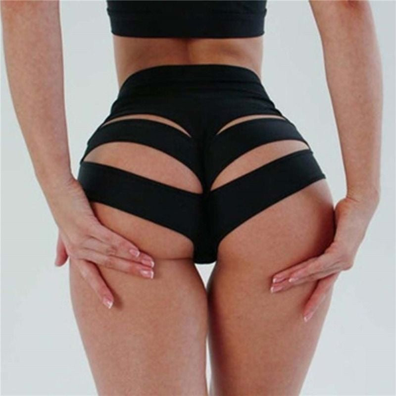 Women Sexy Pole Dance Shorts Strappy Hollow Out High Waist Workout Fitness Shorts Fashion Stretchy Bottoms Clubwear