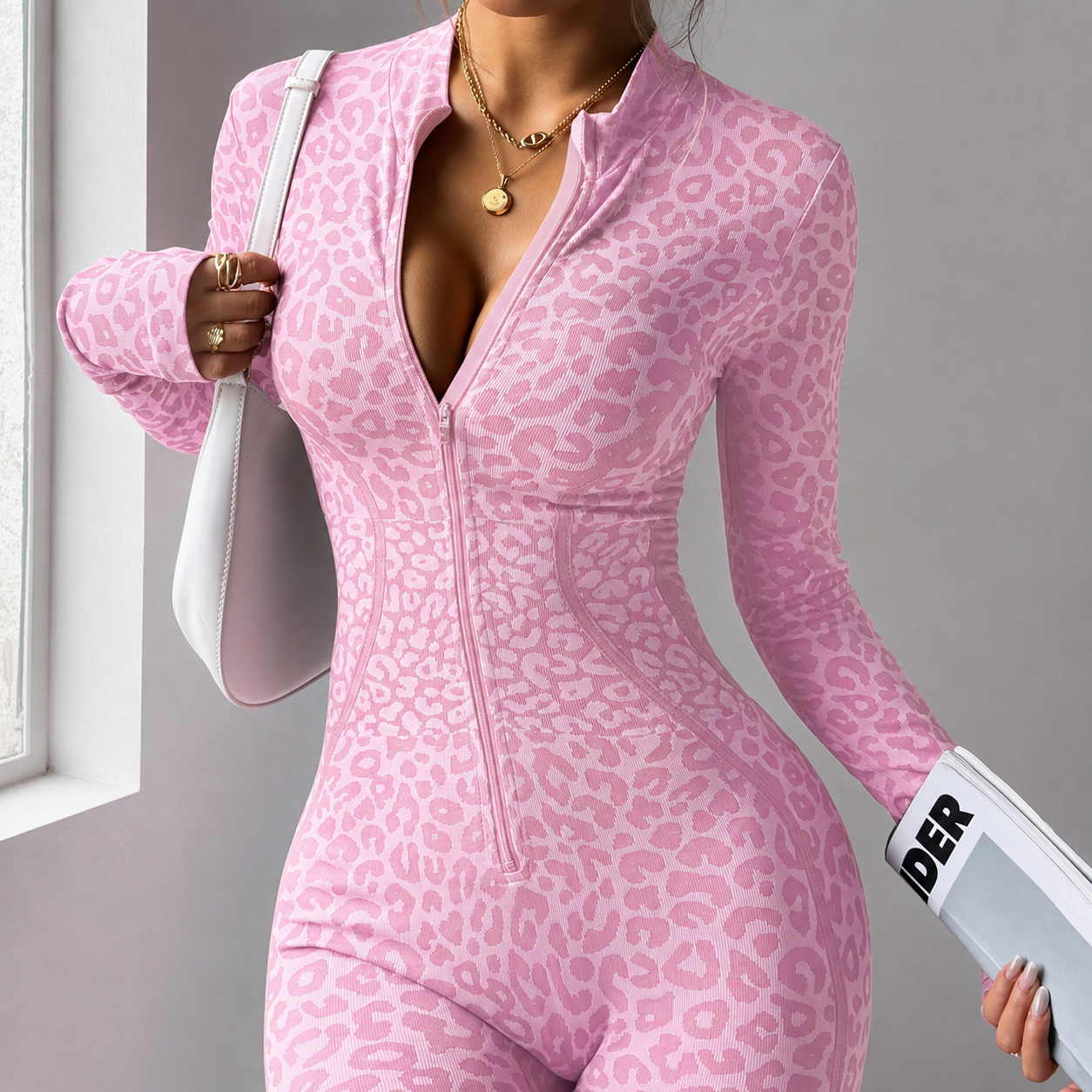 Women Seamless Jumpsuits Long Sleeve One Piece Yoga Overalls Backless Leopard Fitness Gym Bodysuits Flare Pants Sports Tracksuit