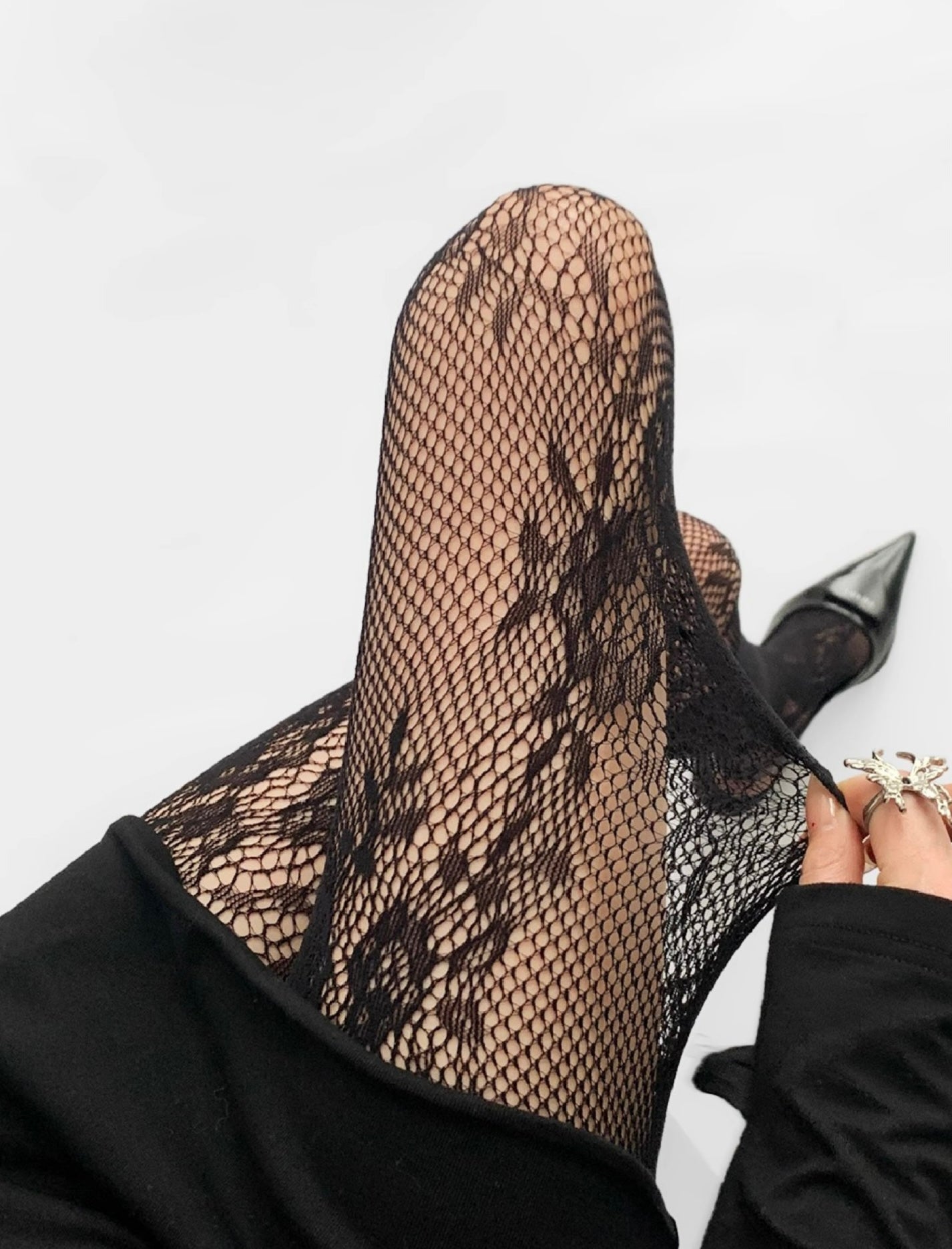 Premium Floral Lace Fishnet Pantyhose for Women | Elegant Stretch Mesh Stockings
