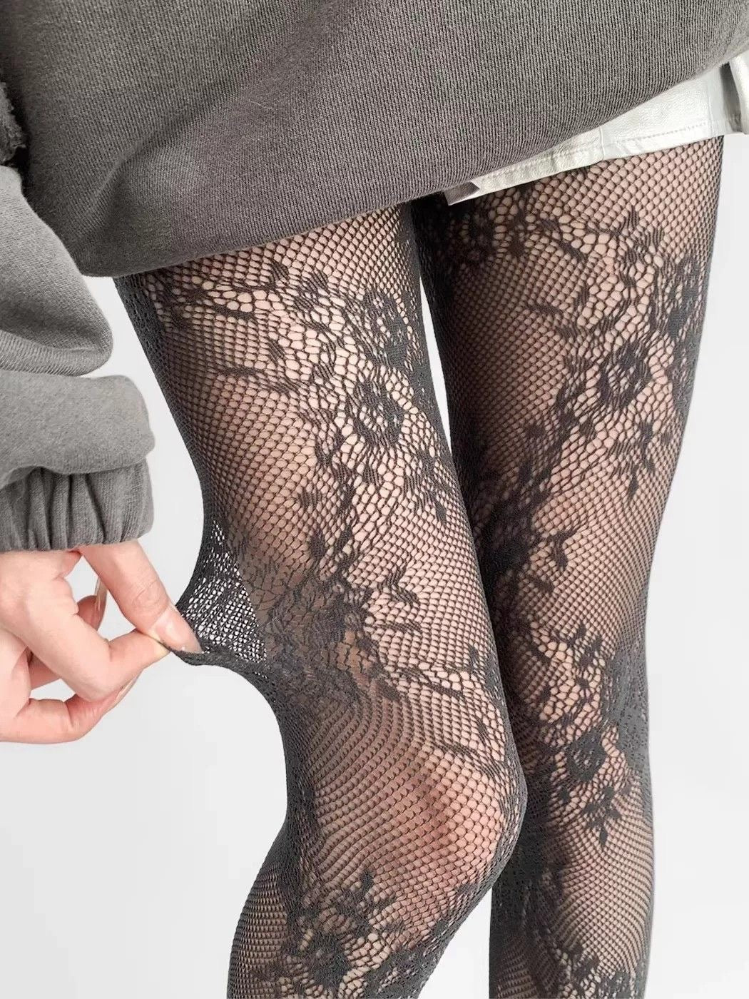 Premium Floral Lace Fishnet Pantyhose for Women | Elegant Stretch Mesh Stockings