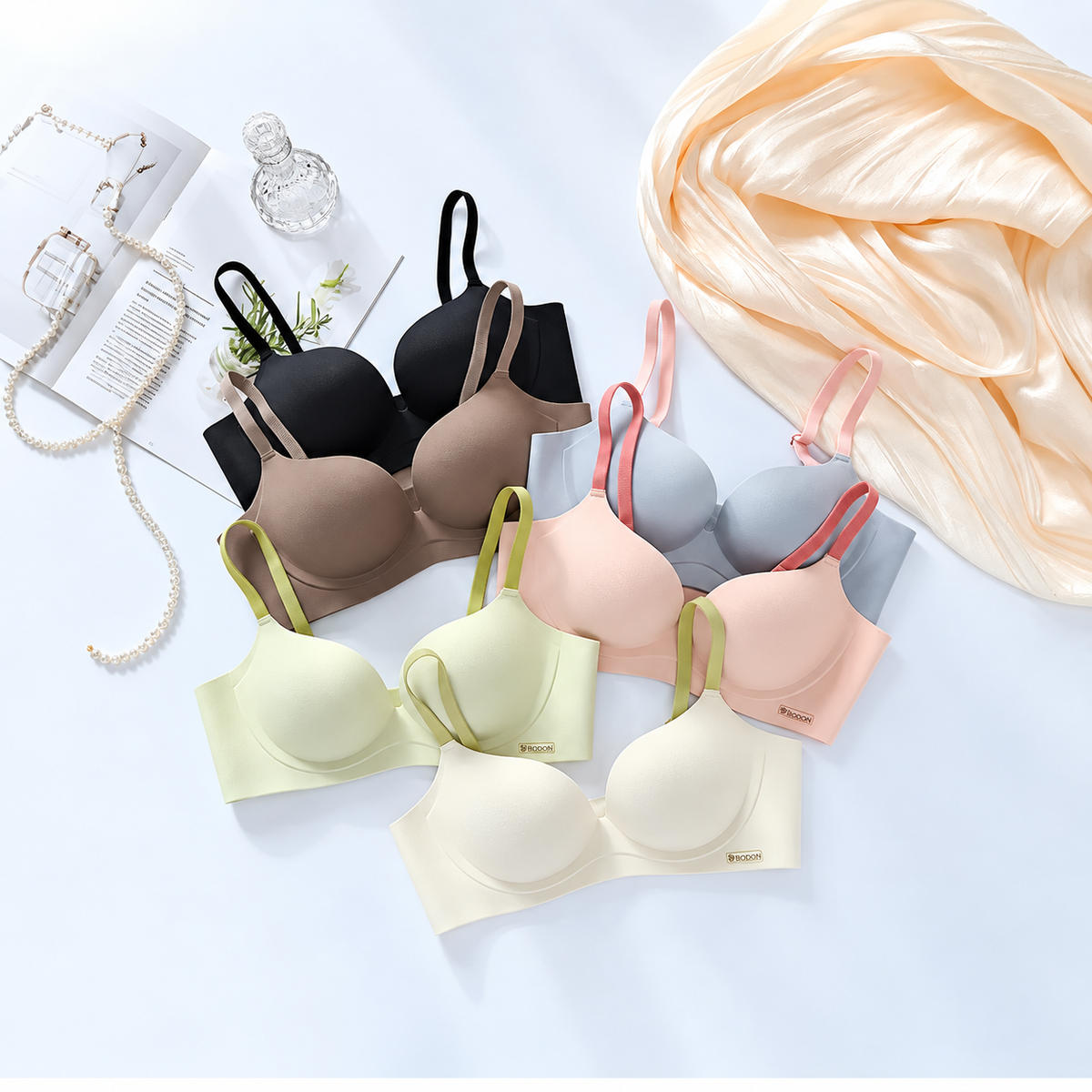 Seamless Wireless Push-Up Bra with Adjustable Straps and Supportive Molded Cups
