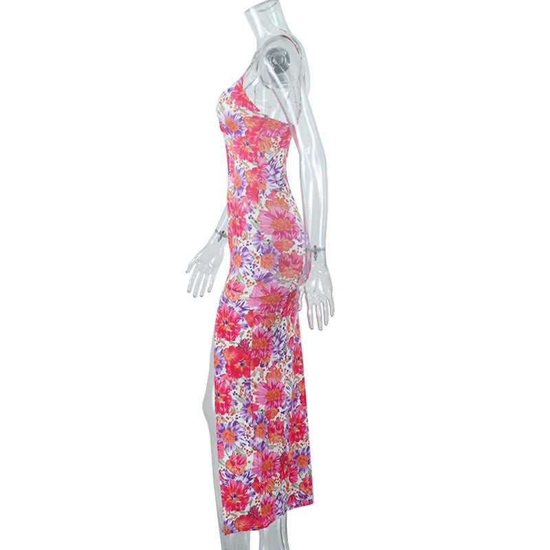 Floral Print Dress Women Summer Elegant V Neck A Line Sleeveless Tank Dress