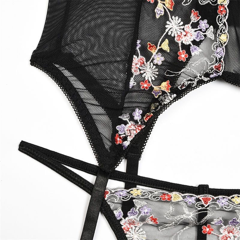 Floral lingerie Set Transparent black roses Set