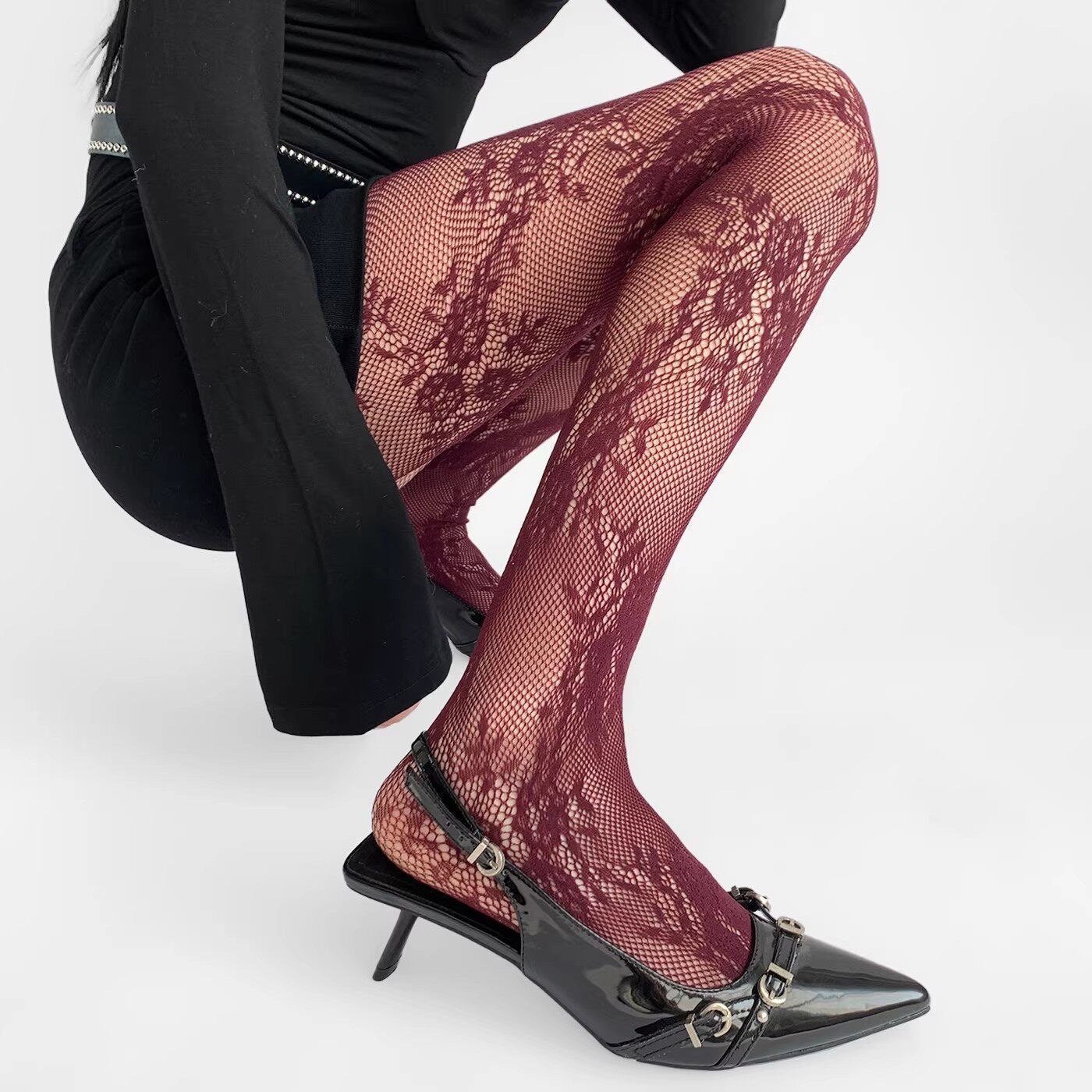 Premium Floral Lace Fishnet Pantyhose for Women | Elegant Stretch Mesh Stockings