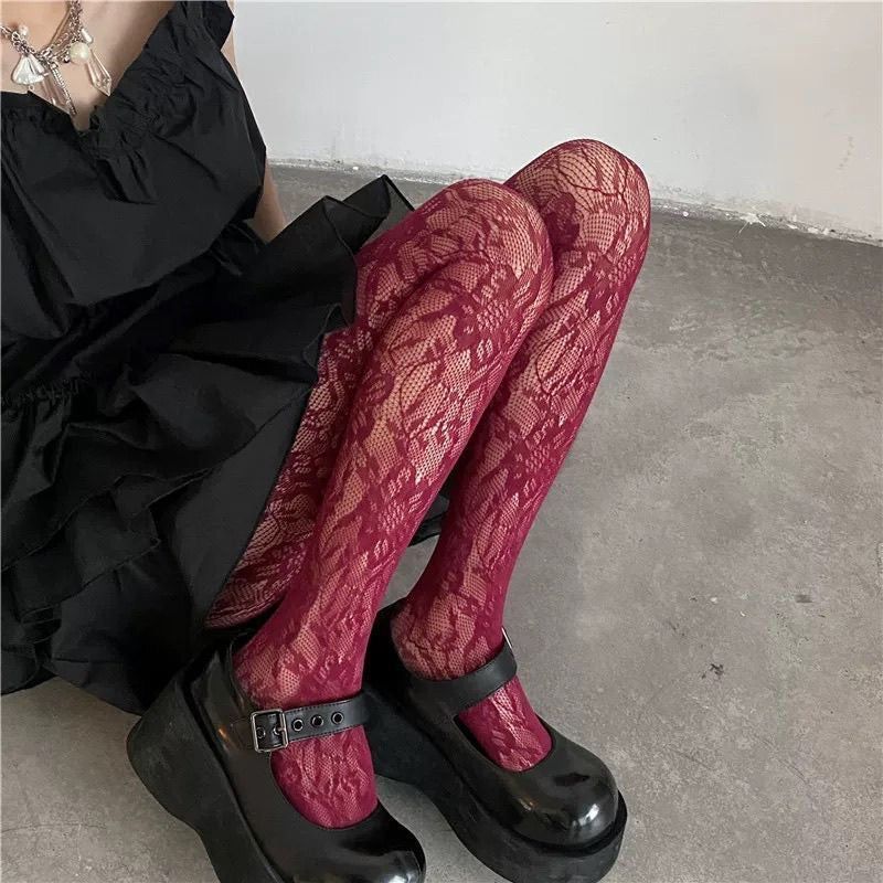 Elegant Floral Lace Pantyhose for Women | Soft Stretch Lace Tights