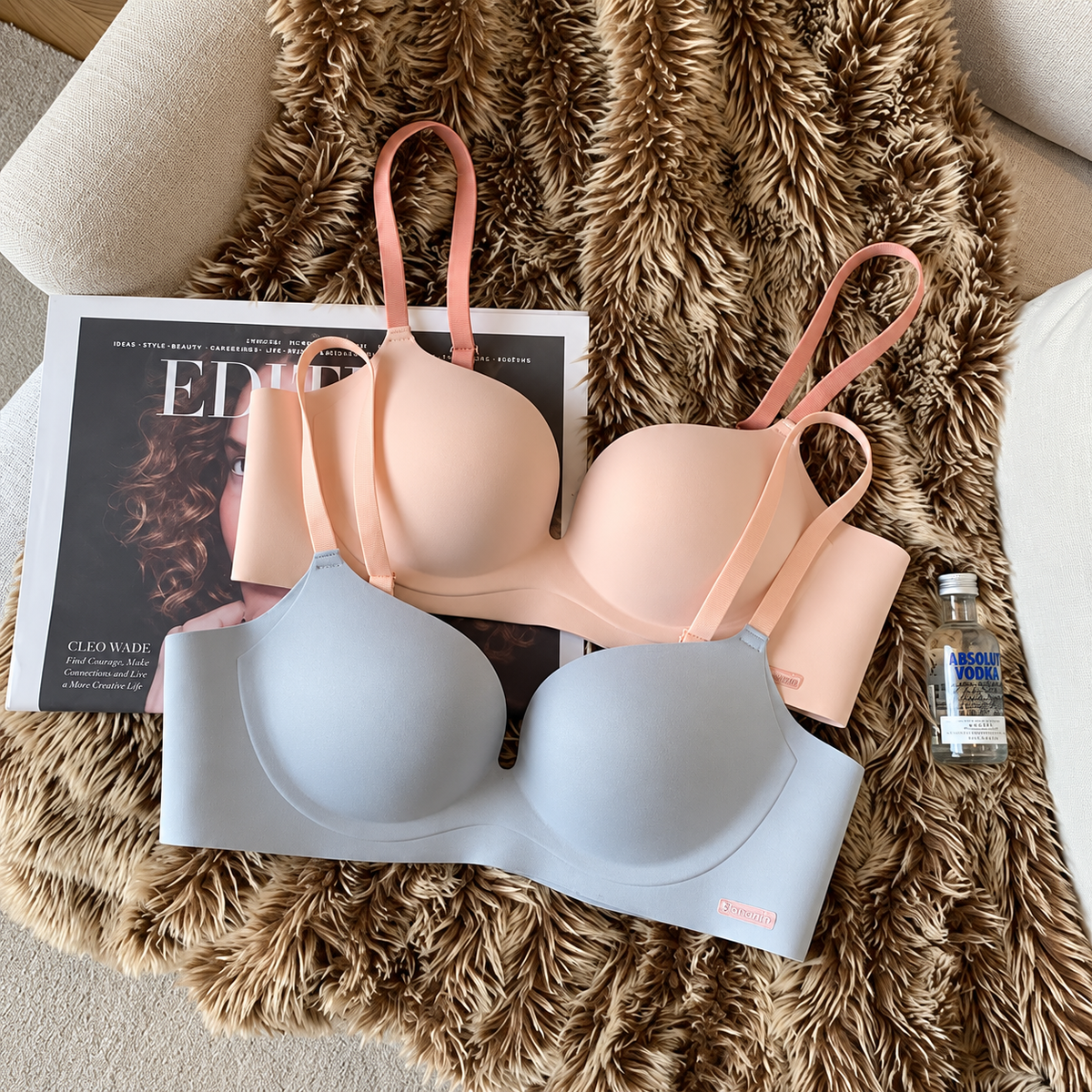 Seamless Wireless Push-Up Bra with Adjustable Straps and Supportive Molded Cups