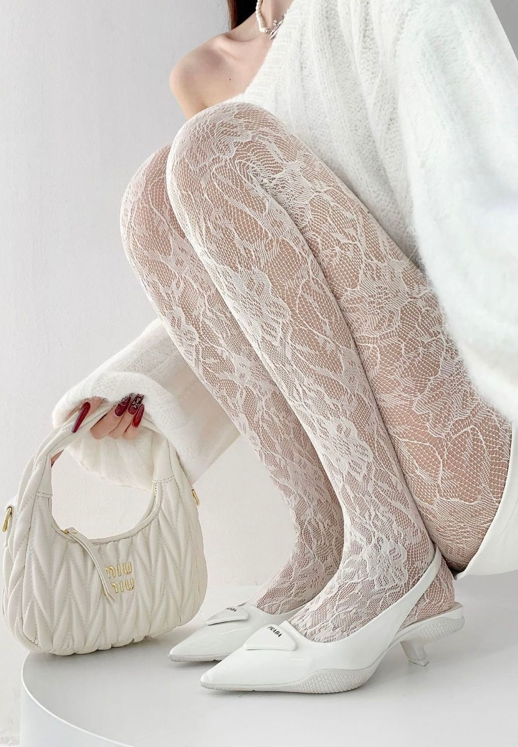 Elegant Floral Lace Pantyhose for Women | Soft Stretch Lace Tights