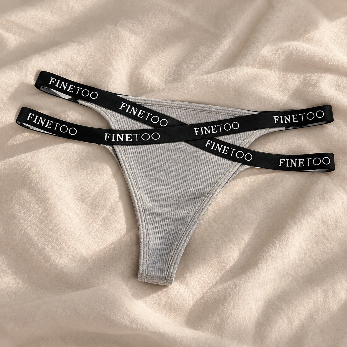 Women’s Ribbed Thong Panties with Logo Elastic Waistband, High-Cut Leg and Minimal Back Coverage Everyday Underwear