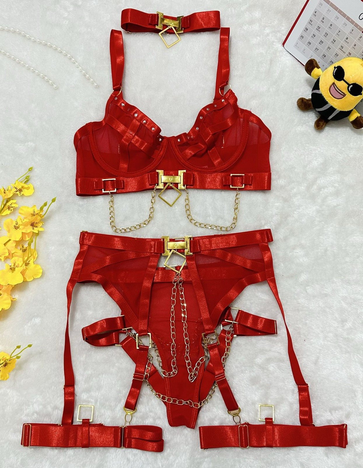 Sexy Set Hot Girl Mesh Patchwork Chain Nightclub Party Ball Solid Color Transparent Beach Vaction Pool Party Style Sexy Set