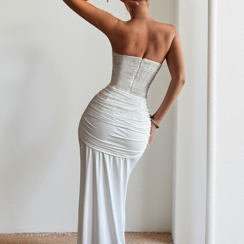 Women's Dress Fashion Backless Solid Slim Long Elegant Evening Dress Summer Ribbon Sequin Nightclub Sexy Cocktail Party Dresses