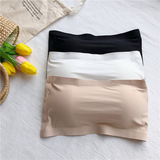 Sexy Ice Silk Seamless Shoulder Warp Gathered Non-slip Beauty Strap Chest Pad Vest Women's Small Breast Tube Top Underwear
