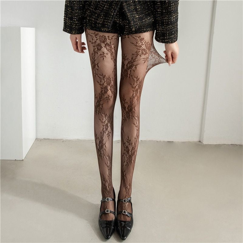 Premium Floral Lace Fishnet Pantyhose for Women | Elegant Stretch Mesh Stockings