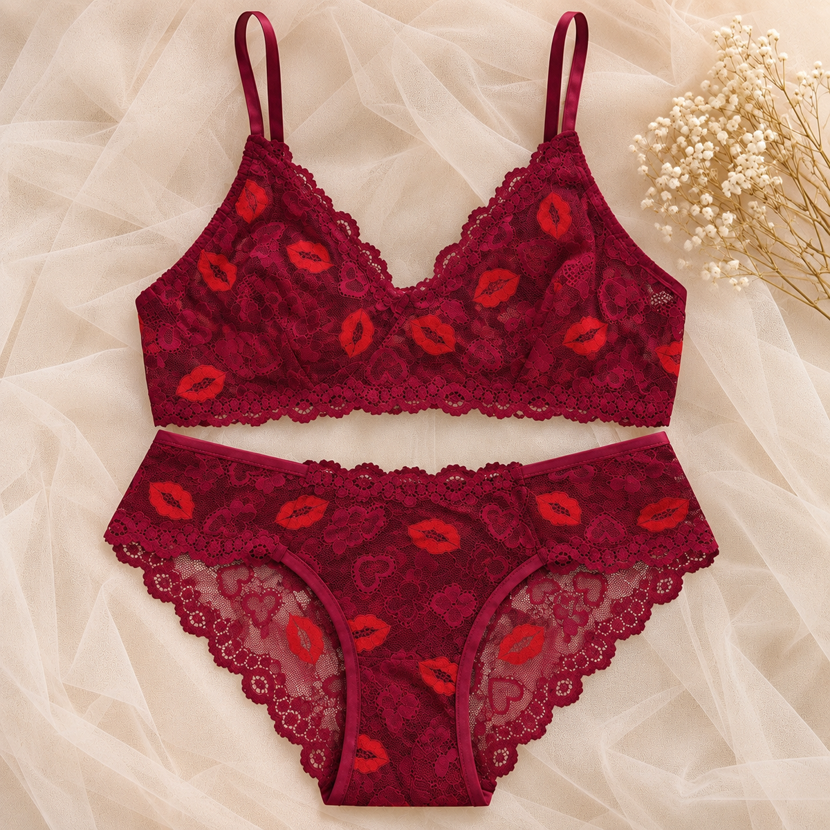 Sexy Lace-Embroidered Bra and Panties Set for Women Soft Comfortable WireFree Padded-Free Sheer Ladies Underwear Sets