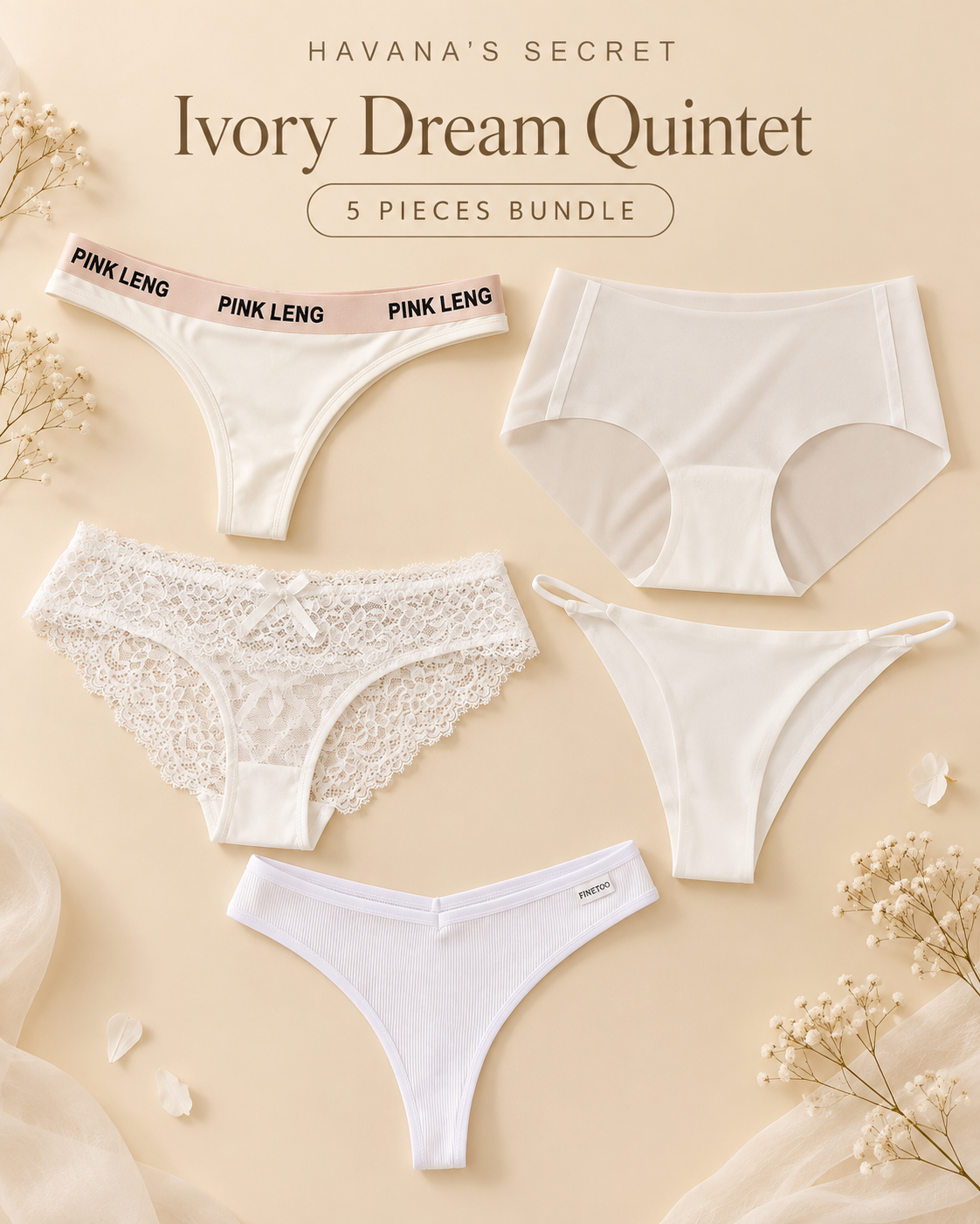 Ivory Dream Quintet – 5-Piece Panty Bundle