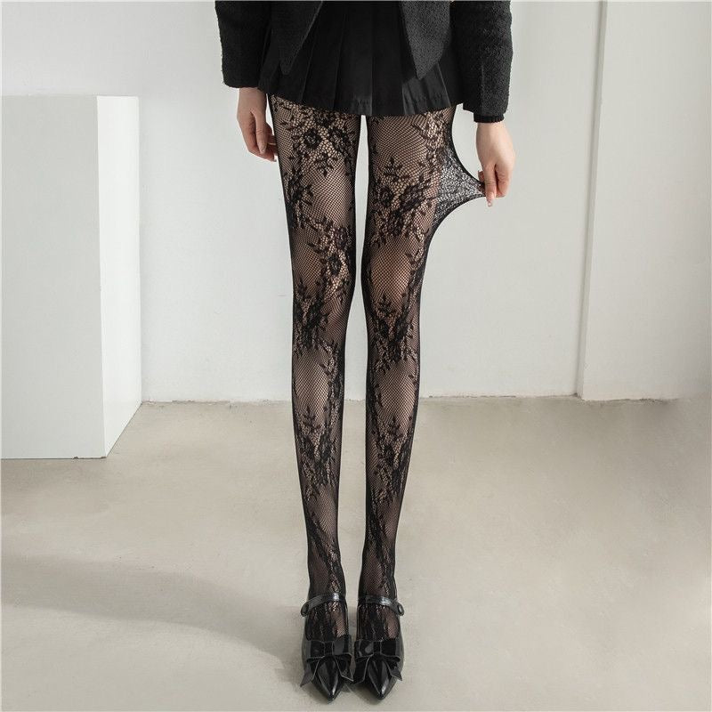 Premium Floral Lace Fishnet Pantyhose for Women | Elegant Stretch Mesh Stockings