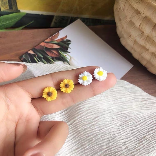 White and yellow sunflowers earrings natural look