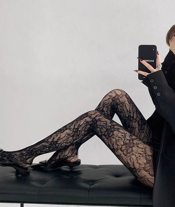 Elegant Floral Lace Pantyhose for Women | Soft Stretch Lace Tights