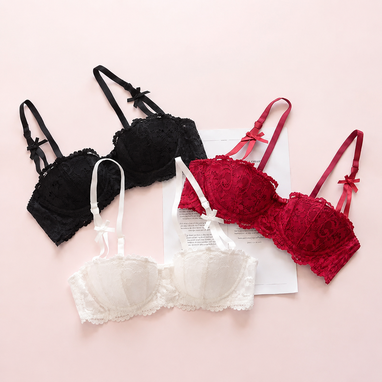 Women Bras Sexy Lace Half Cup  French Style Lingerie Soft Deep V Top Breathable Back Closure Thin Bralette